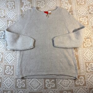 liz&co. Gray Rib-Knit Pullover Sweater Crew Neck Raglan Linen Cotton S